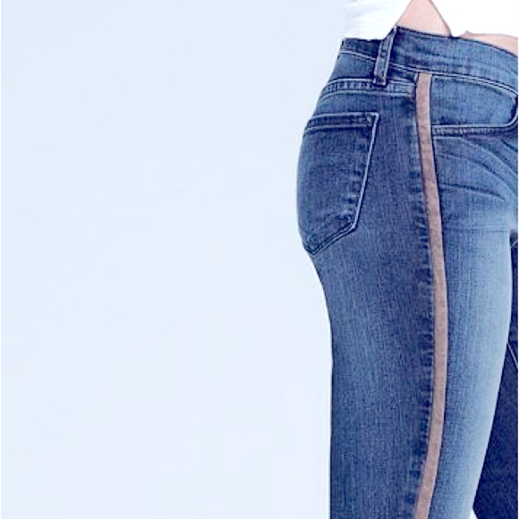 J Brand Kacie Mid Rise Tuxedo Stripe Leather Side Stripe Skinny Jeans | 27 - Picture 2 of 9